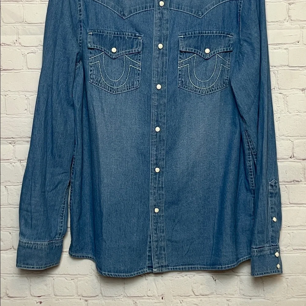 True Religion Chambray Logo Denim Shirt